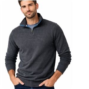 Robert Graham Men’s Brushed Knit 1/4 Zip Pullover Top Sz L Charcoal Gray